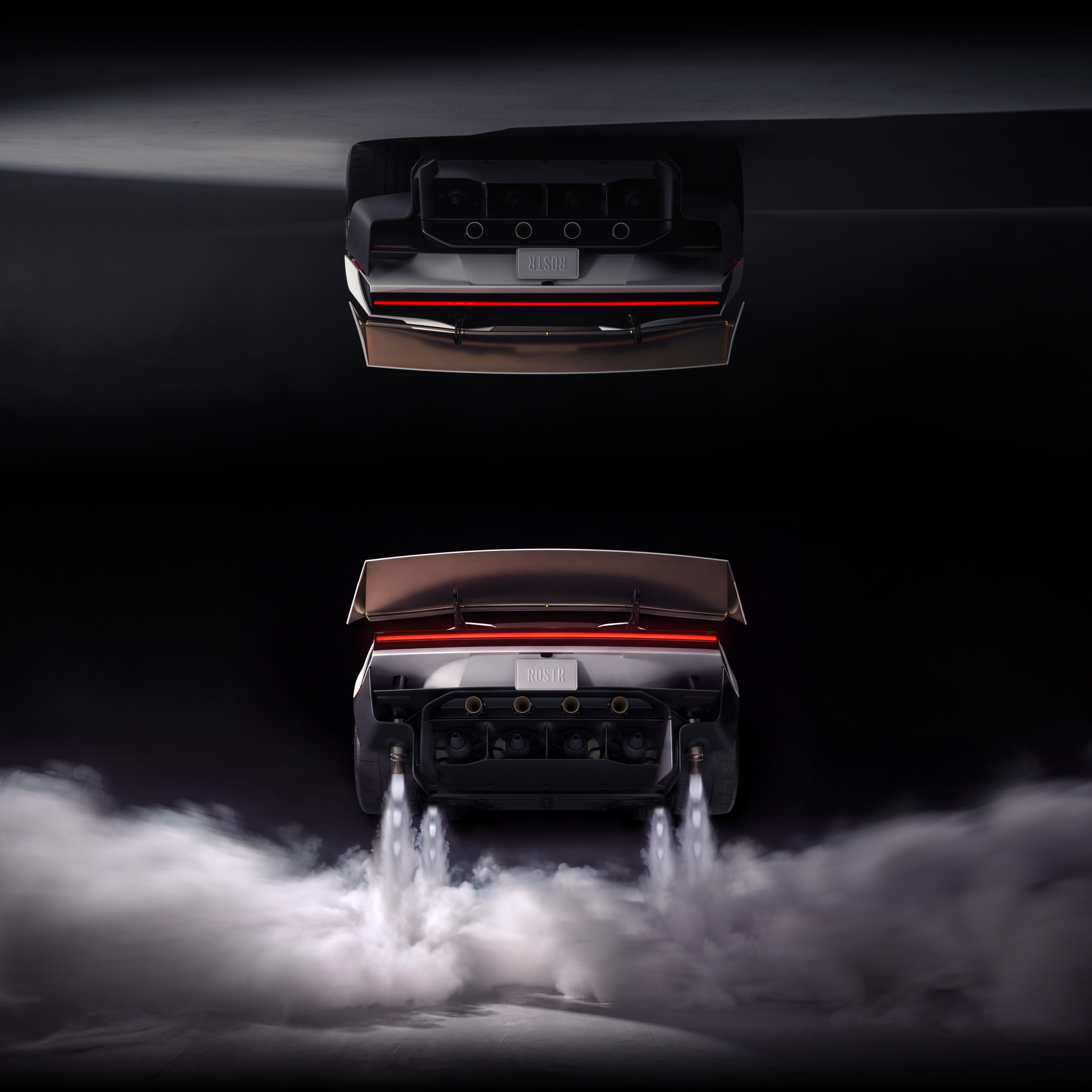 Rear of the Tesla Roadster firing cold-gas thrusters