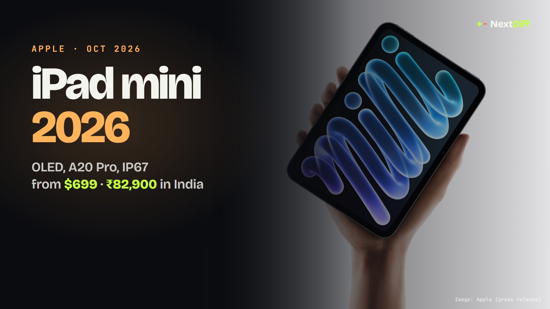 iPad mini 2026: OLED, A20 Pro and IP67, from $699 and ₹82,900 in India