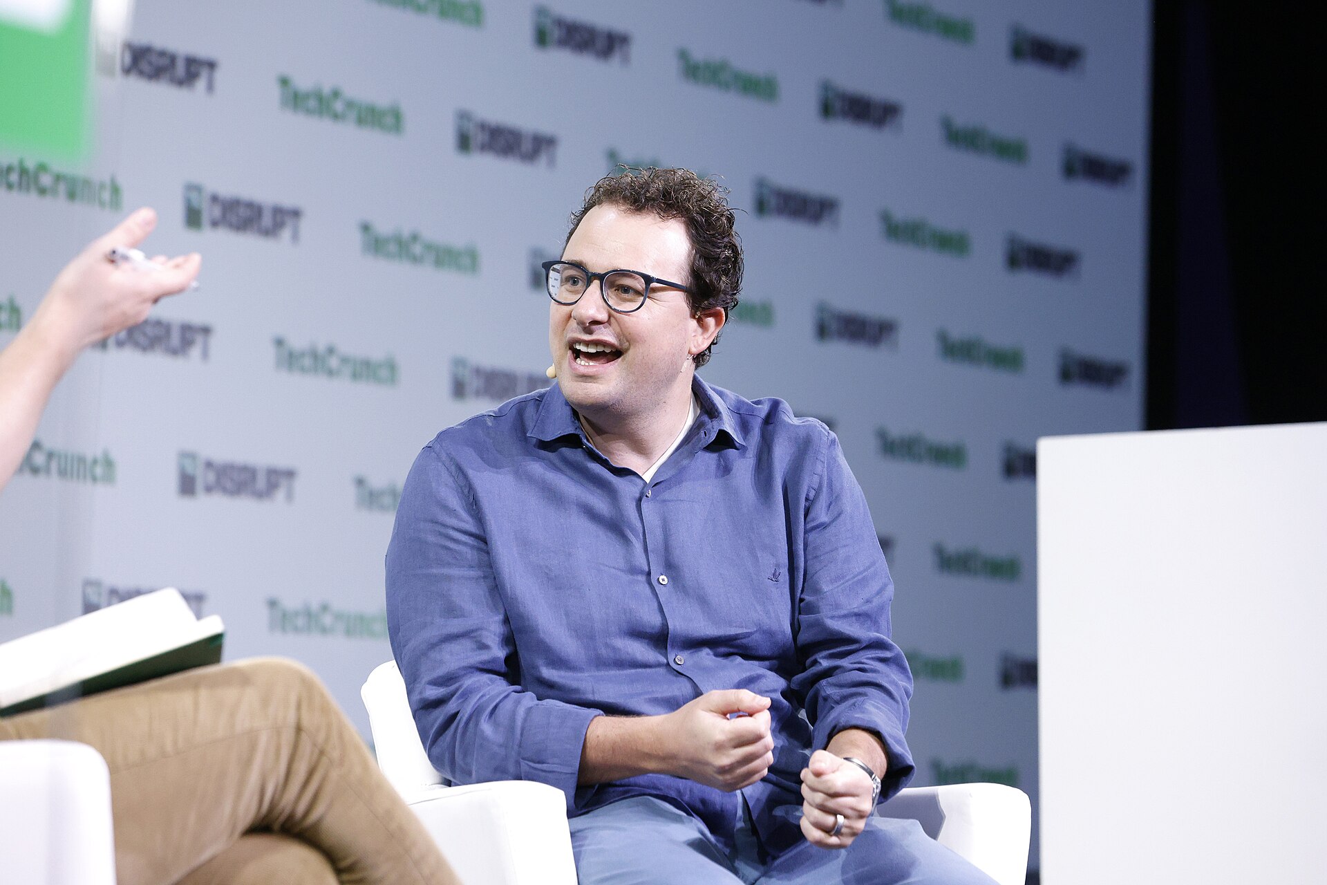 Anthropic CEO Dario Amodei on stage at TechCrunch Disrupt 2023
