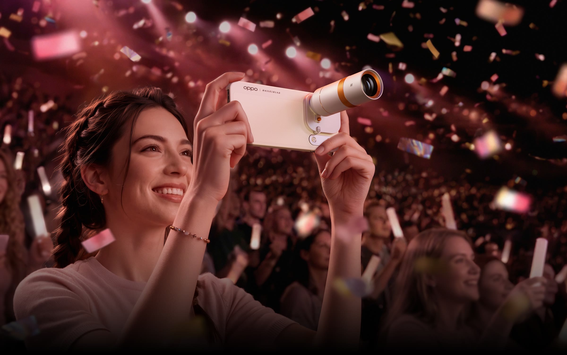 Oppo Find X10 Pro Max fitted with the clip-on Hasselblad teleconverter lens