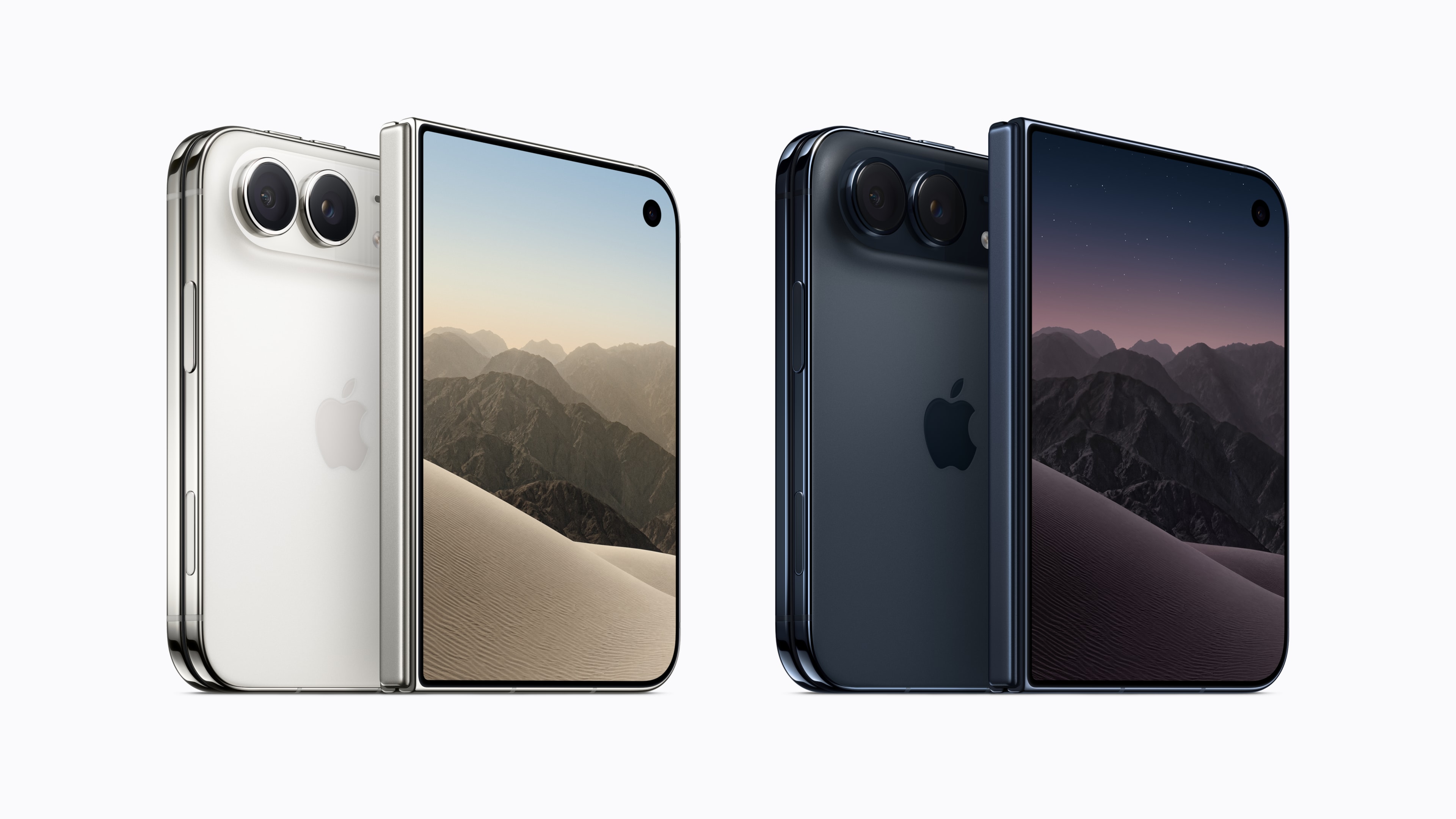 Four iPhone Duo devices in star white and night sky, shown front and back