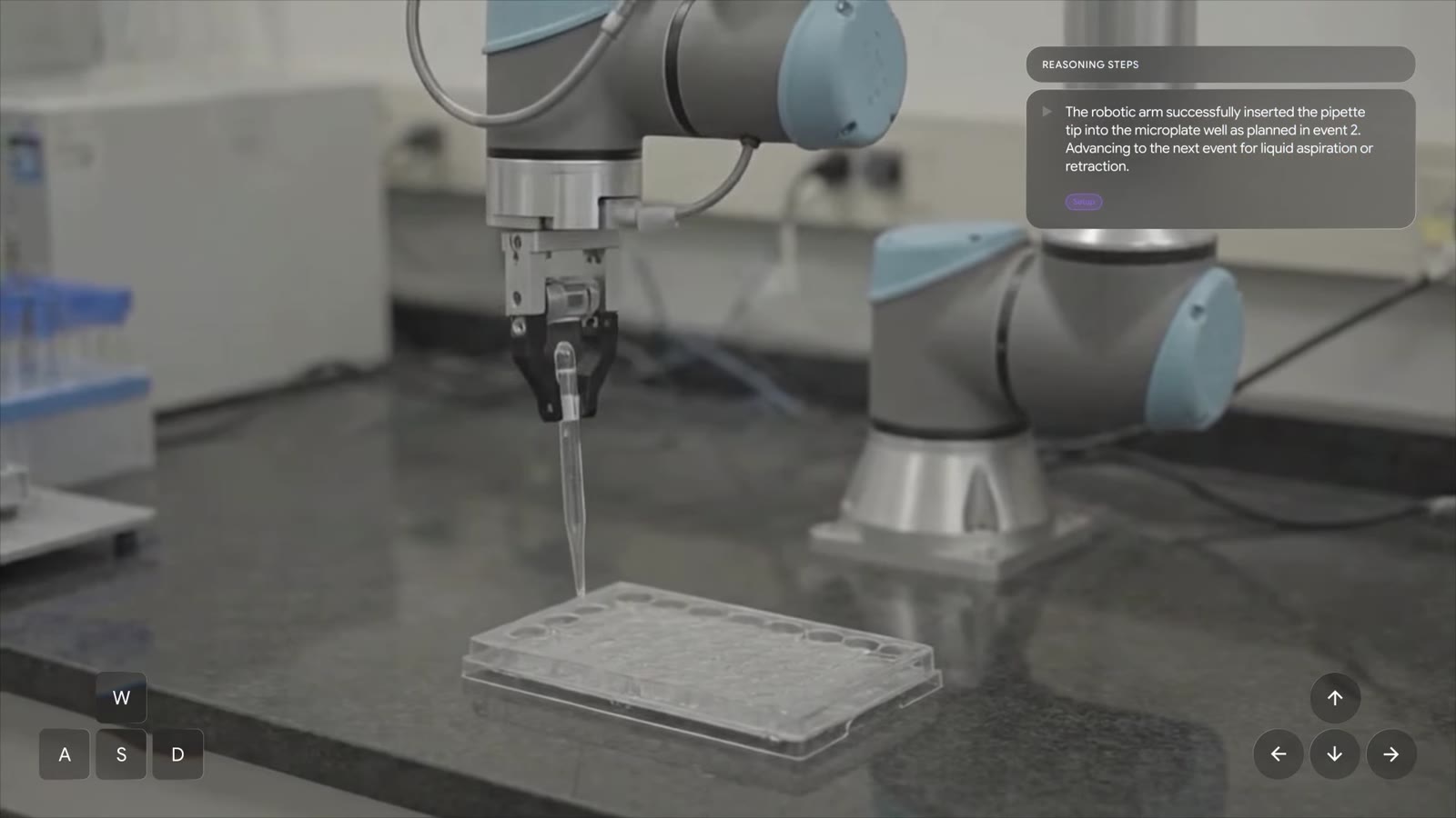 A humanoid robot simulated at a table