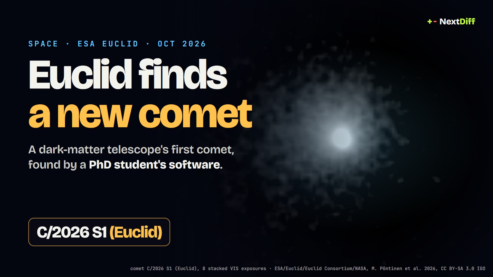 Euclid new comet: ESA telescope finds C/2026 S1 by accident, 1.3 billion km away