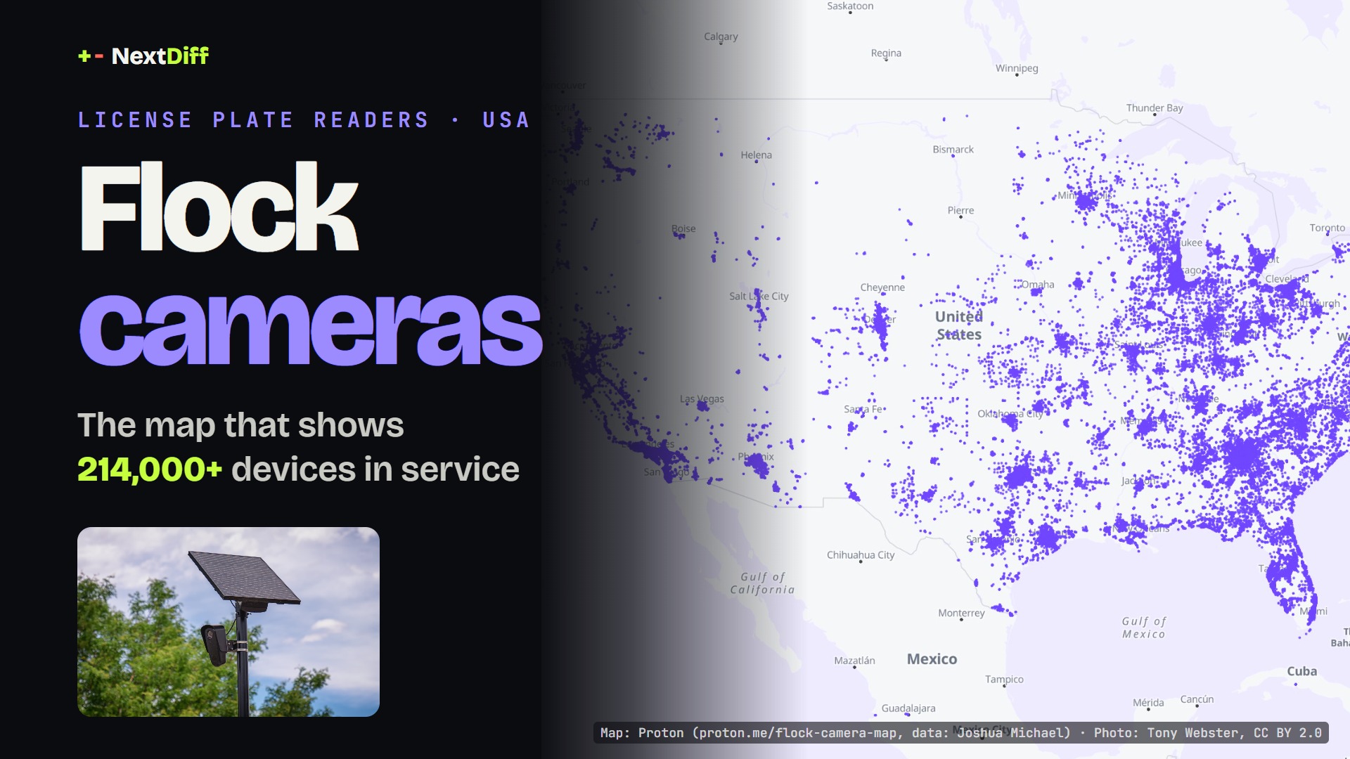 Flock cameras: Proton's new map shows 214,000 Flock devices in service across the US